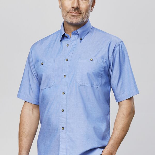 Mens Wrinkle Free Chambray Short Sleeve Shirt Thumbnail